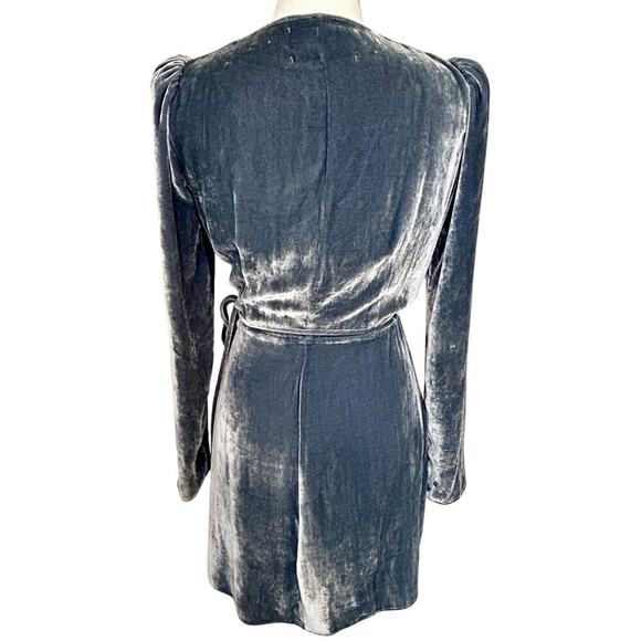 Reformation blue gray holiday velvet Chrissy wrap silk blend mini dress size S - Picture 5 of 8